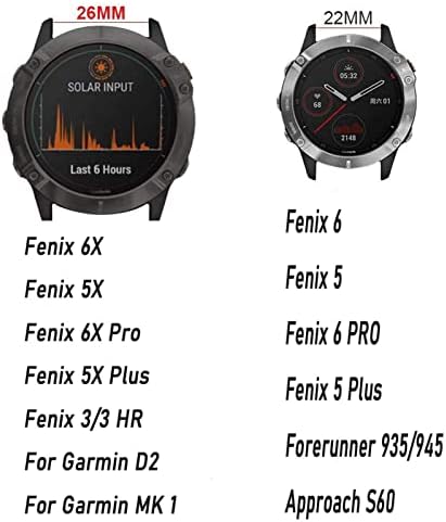 Nibyq Silicone 26mm 22mm Remação rápida Band para Garmin Fenix ​​6 6s 6x Pro 5x 5 5Plus 3 HR 935 S60 Watch EasyFit Watch Wrist