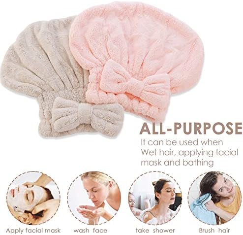 Aevbsoy 2 Microfibra Capas de cabelo secagem de cabelo secagem toalha super absorvente Toalha de toalha embrulhado Rápido Taras de turbante de secagem
