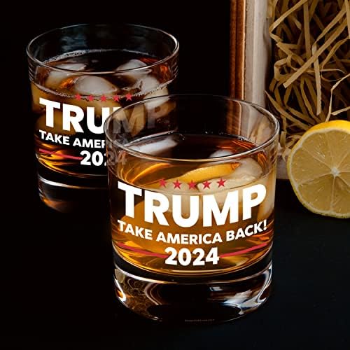 Patriots Cave Trump 2024 Trump Tome a América de volta 2024 | 11 Oz Bourbon Whisky Rock Glass | Voas de degustação