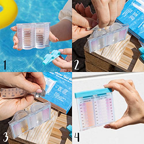 Kit de teste de água da piscina cloro e pH: 3in1 Kit de teste de piscina com recipiente, 10 comprimidos de fenol,
