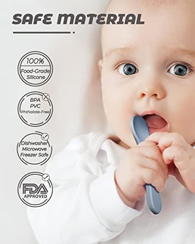 6 PCs Silicone Baby Spoons e Baby Forks, utensílios de bebês mastigáveis ​​para alimentos auto-alimentação, utensílios de bebê de silicone, utensílios de crianças por mais de 6 meses