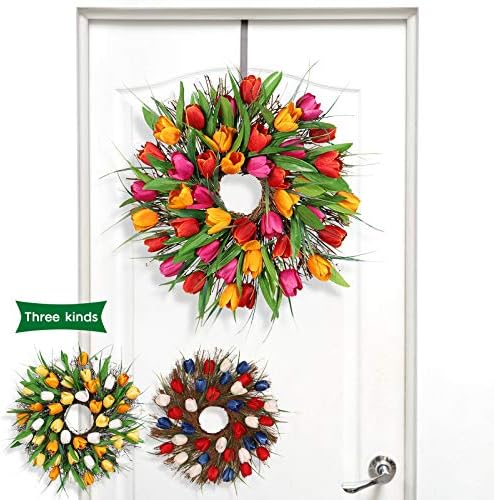 Grinaldas de 11,8 polegadas para a porta da frente, guirlanda de tulipas, plantas falsas, decoração de suspensão ao ar livre para