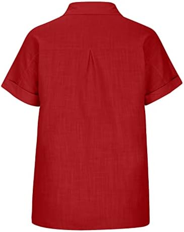 Camisa do outono de verão para mulheres 2023 linho curto algodão de algodão profundo v alto pescoço alto no top liso 9j 9j