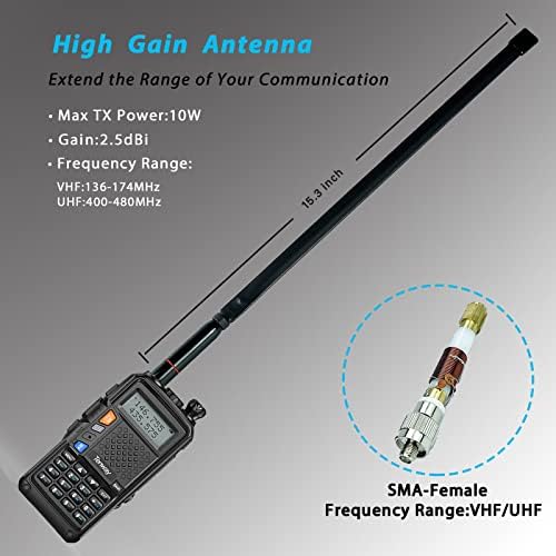 Rádio Ham 8W Banda dupla de longo alcance de longo alcance portátil portátil portátil portátil com antena de 15,3in e cabo de