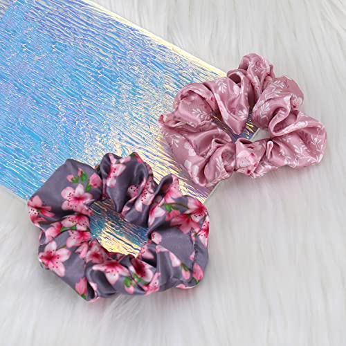 Scrunchies de cabelo de flor elásticos laços de cabelo floral design de folha floral acessórios de cabelo roxo rosa para