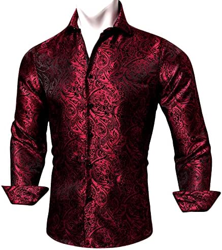 Moda Men camisas de seda Paisley Flor Longa Camisa de Manga Long