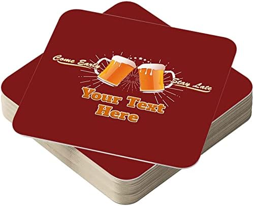 Pacote de tapetes de cerveja personalizados de 24 - Absicador de papelão reciclável absorvente montanha -russa de tanta 3,74 x 3,74 x 0,04 polegadas quadradas - acessórios para bares domésticos pubs - co -card -di046 -ruby -24 - Adicione seu texto