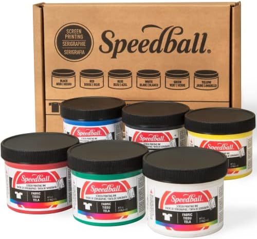 Speedball 30W LED LED UV Lâmpada e Tela de tecido Conjunto de partidas de tinta de impressão, 6 cores para camiseta