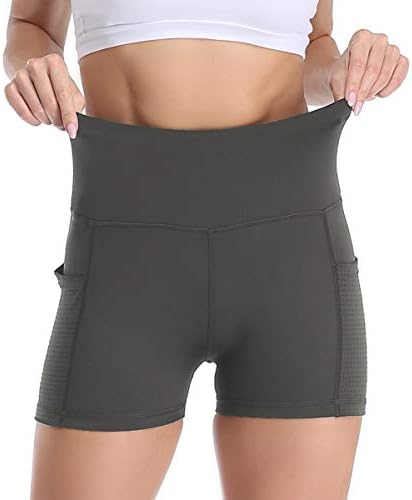 Uurun shorts de ioga para mulheres, shorts de altura da cintura, treino de controle de barriga curto com bolsos laterais