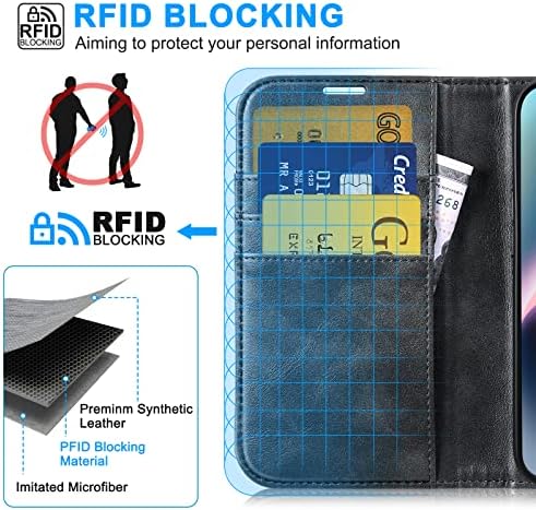 Caixa da carteira do Dovesail para iPhone 14, capa de couro de couro PU RFID Blocking Slots Slots Folio Case, Kickstand