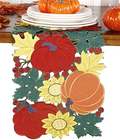 GrandDeco Harvest Fall Table Runner 13 X54, Cutwork Applique Bordeded Pumpkins Cleds Tabper Topper para Decoração de Festas de Férias de jantar em casa do Dia de Ação de Graças