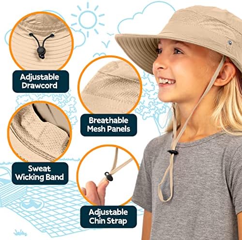 Geartop UPF 50+ Kids Sun Hat para proteger contra raios solares UV - Chandeiro infantil e chapéus de sol para crianças acampando