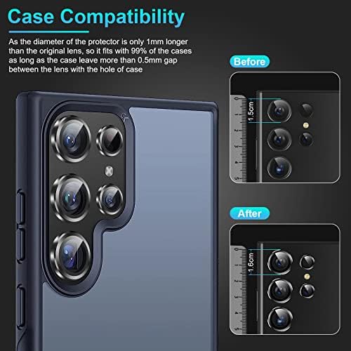 BPZZ [5+5 pacote] para Samsung Galaxy S23 Ultra Camera Lens Protetor 9H Protetor de tela de câmera de vidro temperado para S23 Ultra Accessories Lente de borda de alumínio HD Clear Case Friendly 2 Conjuntos [preto]