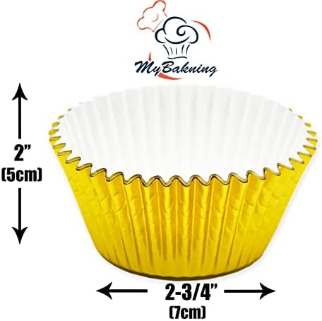 MyBakning Jumbo Tamanho Extra grande folha de ouro Fomeiro prateado Cupcake Metallic Cupcakes Copos 2-3/4 x2 Lineadores de