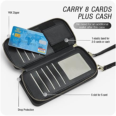 Romiela iPhone 14 Pro Max Wallet Case com Crossbody Strap Strap cordão acolchoado bolsa de couro, [Suporte sem fio],