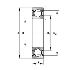 FAG 6201 rolamento radial, linha única, precisão ABEC 1, abertura, gaiola de aço, folga normal, métrica, ID de 12