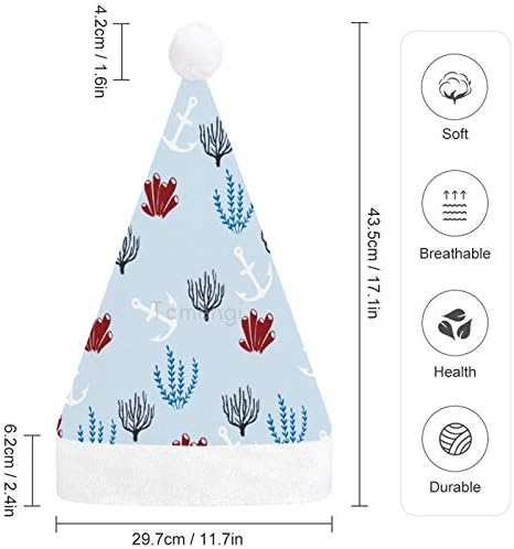 Chapéu de Papai Noel de Natal, Chapéu de Férias de Natal de Coral Oceano Para Adultos, Unisex Comfort Christmas Hats para Evento de Festas Festivas de Festas de Ano Novo