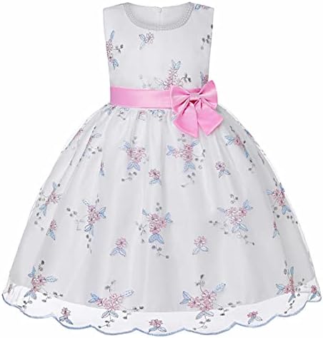 Vestido bordado vestido bowknot malha princesa tutu vestido garotas garotas de verão malha bordada de 12 meses roupas