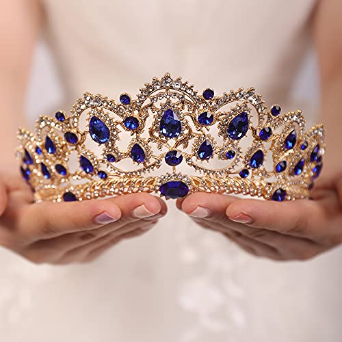 JWICOS Navy Blue Crystal Rhinestones coroas barrocas queen e tiaras com pente de pente de casamento acessórios para cabelos para a cabeça para festas de solteiro Prom do casamento