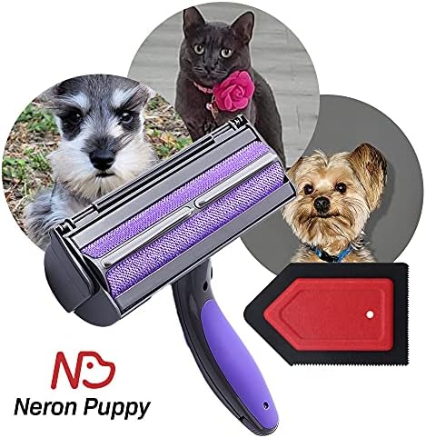 Neron Puppy - Removedor de pêlos de animais para camas e móveis, camas ideais de rolos de gato de cachorro reutilizáveis, assentos de carro, tapetes, sofás várias superfícies, roxo