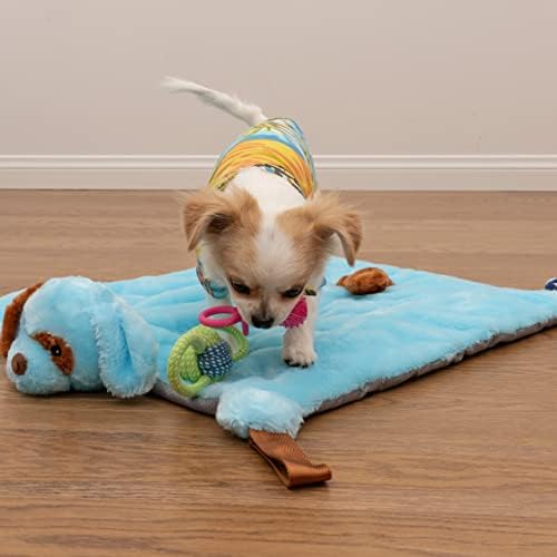 Ezdom Puppy brincar com brinquedos - atualizados - azul, 23 ”x20” - Multi -funcional interativo Toy e bloco de dormir com brinquedos de cachorro destacável para filhotes se manter