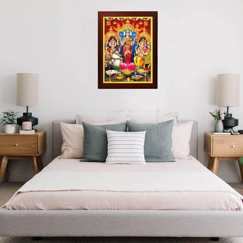 Zig Zag Lakshmi, Ganesha e Saraswati, um elegante propósito auspicioso, moldura de foto de foto de Tridevi para penduramento