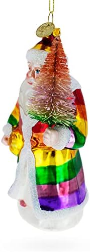 Rainbow Papai Noel com ornamento de Natal de vidro de árvore