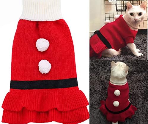 Vestido de suéter vermelho de natal de gato boombo, roupas de inverno para cães para cães pequenos meninas