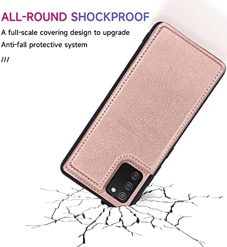 Compatível com a estojo Samsung Galaxy A02S com o porta-crédito de couro, portador de barraca magnética, acessórios de células de células robustas capa de bolsa móvel para um 02S AO2S M02S SM-A025V Homens de ouro rosa de ouro rosa