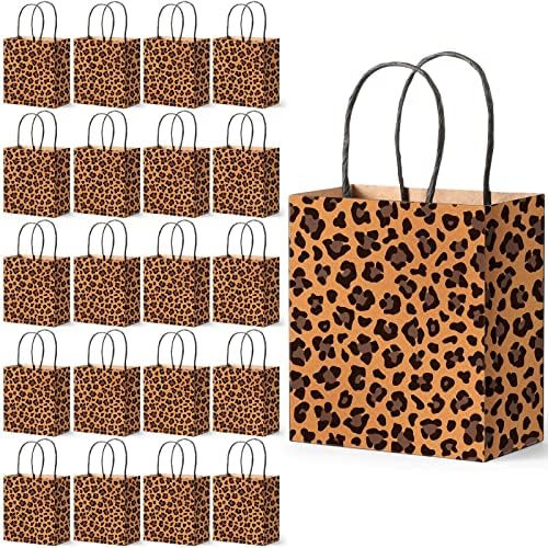 Outus 50 peças sacos de papel de leopardo impressão de leopardo pequenos sacos de presente 5,5 x 2,76 x 5,9 polegadas Brown saco