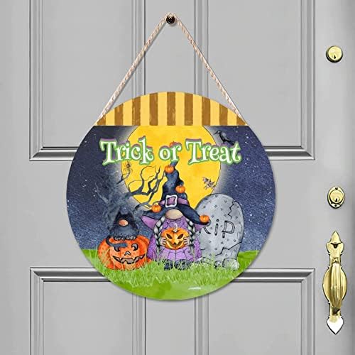 Mesllings Halloween Welcome Weld Door Sign Hat de bruxa Retro Parede pendurada Placa Placa 18 x 18 cabide redonda da porta de abóbora Plata