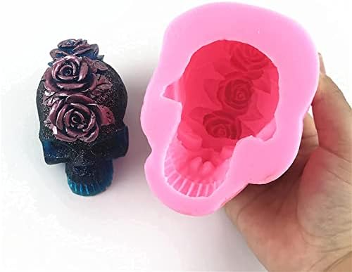 Rose Skull Mold para resina, sabão, fabricação de velas, doces de açúcar de bolo de chocolate DIY, molde de gesso de argila