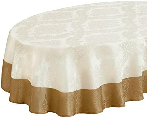 Newbridge valência de dois tons bordou a mesa de mesa de tecido de damasco, uma toalha de mesa de qualidade para refeições finas resistentes a manchas, 60 polegadas x 84 polegadas, antiguidades de marfim/ouro