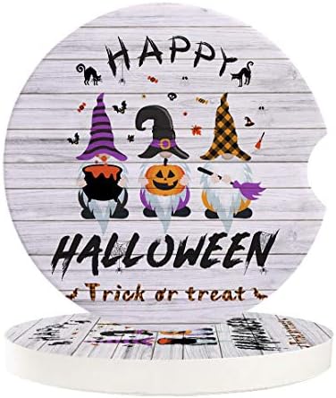 Coasteres de carros absorventes de Halloween para suportes de copo 2 pacote, gnomos fofos com chapéu de bruxa 2.56 polegadas