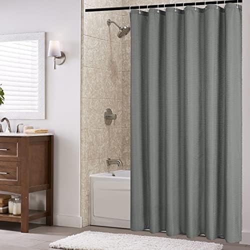 Cortina de chuveiro cinza Gibelle, Waffle Teave cortina de chuveiro texturizada para banheiro, pano macio e luxo de spa de hotel,