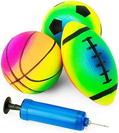 Boley Rainbow Sports Balls & Air Pump - 3 PK Small Criandler & Kids Balls - Conjunto de bola externa para crianças com mais de