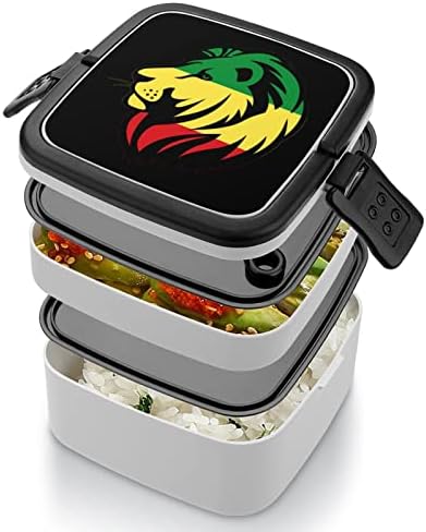 Rasta leão engraçado tudo em um recipiente de almoço de caixa bento com colher para viagens de trabalho piquenique