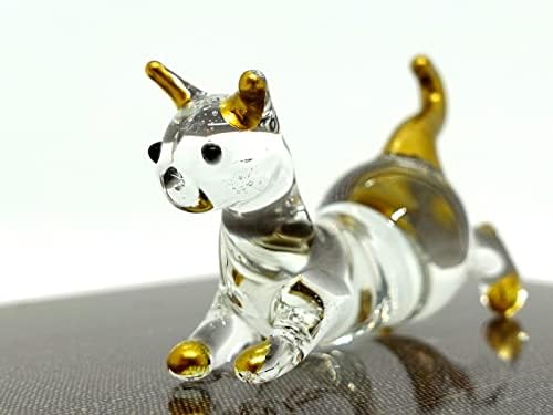Sansukjai gato agachamento minúsculo figura em miniatura animais de vidro de vidro soprado de vidro de vidro decoro decorar