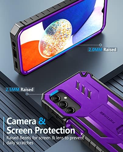 Fntcase for Samsung Galaxy A14-5G Caso: Tampa de TPU robusta à prova de choque texturizada de camada dupla com Kickstand | Proteção