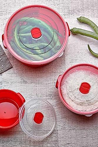 HobbyLife SFO Market-Microondas/freezer tigelas com tampa contêiner-bpa-bPA de plástico livre/3-vermelho