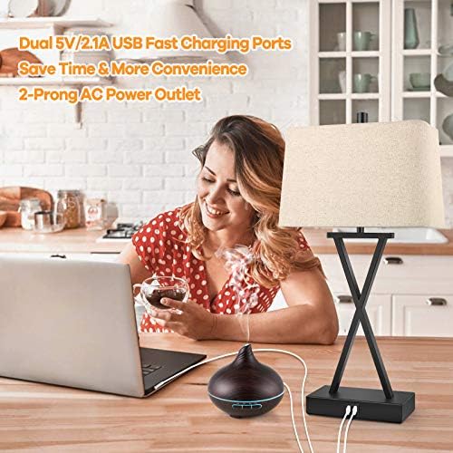 Conjunto de 2 Touch Control Touch Lvic de mesa de 3 vias Lâmpada de mesa moderna com 2 luminária de mesa de cabeceira de porta USB