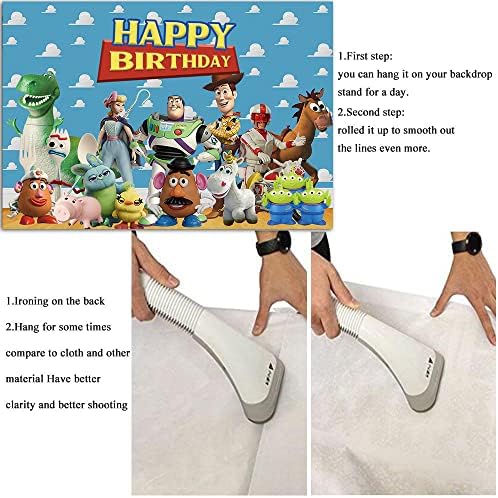 7x5ft Toy Story Tema Feliz Aniversário Party Photography Castas Blue Sky Clouds White Banner Indoor Kids Birthday Party