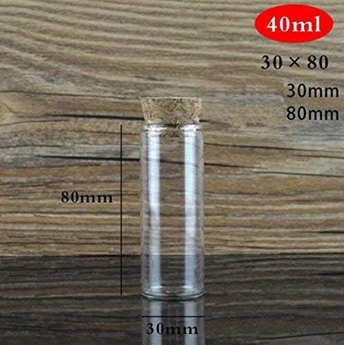 Quupy 10pcs 40ml 1,4 onças transparente pequenos frascos de vidro garrafas garrafas recipiente de tubo de teste com rolhas de madeira para retas do cilindro de cilindro reagente garrafa