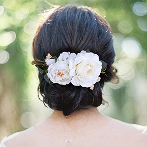 Fangsen Casamento Hibiscus Flor Rose Flor Pente Combinete de noiva Acessórios de cabelo floral Para noivas e damas de