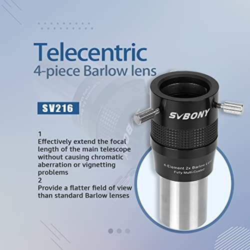 Svbony Sv216 2x Lens Barlow, 1,25 polegadas FMC 4-ELEMENTOS APO APO-APOCromatic Barlow, Acessórios para telescópios