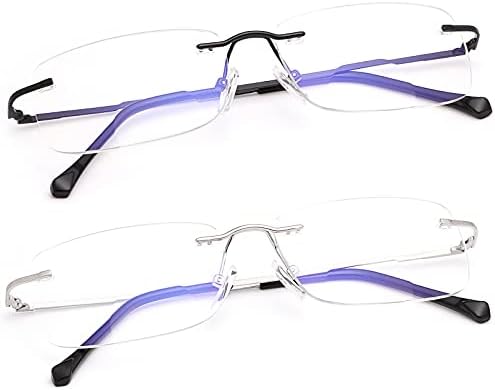 2 Óculos de leitura bifocal sem aro de pacote de borda leitores de bloqueio de luz azul para homens, mulheres, óculos de uso duplo