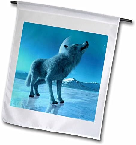 3drose boehm gráfico animal - um lobo uivando na lua do Ártico - bandeiras