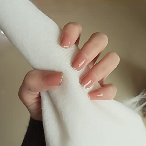 Dica francesa Pressione as unhas curtas unhas falsas Glitter Glitter brilhante Gradiente nude falsa unhas Tampa completa acrílico unhas fofas de unhas engraçadas para mulheres e meninas 24pcs