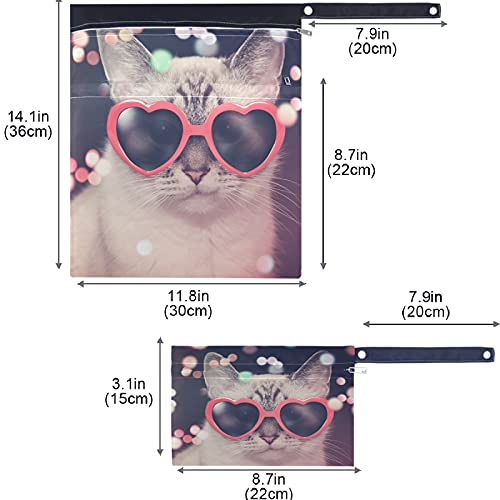 VISESUNNY GAT ELILIES com óculos de sol cardíacos 2pcs bolsa molhada com bolsos com zíper para fraldas salateadas reutilizáveis
