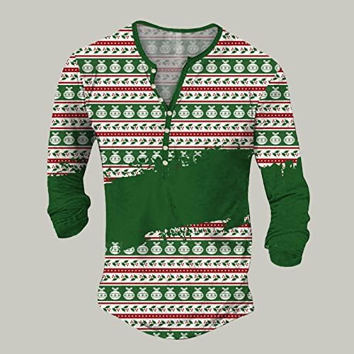 XXBR Christmas Henley camisas para homens feios de natal rena Snowflake Impressão de manga longa V de pescoço para baixo camisa hippie